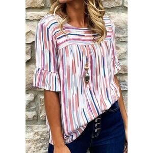 Multicolor Striped Splash Half Sleeve Blouse Size S
